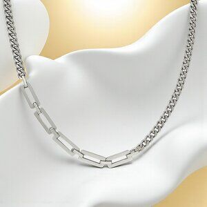 🆕️Minimalist Cuban Chain Necklace 18K White Gold Plated Stainless Steel Modern